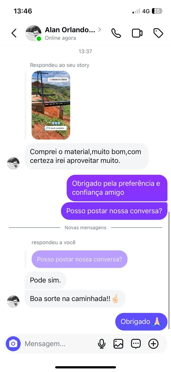 Print de conversa no WhatsApp com aluno Alan