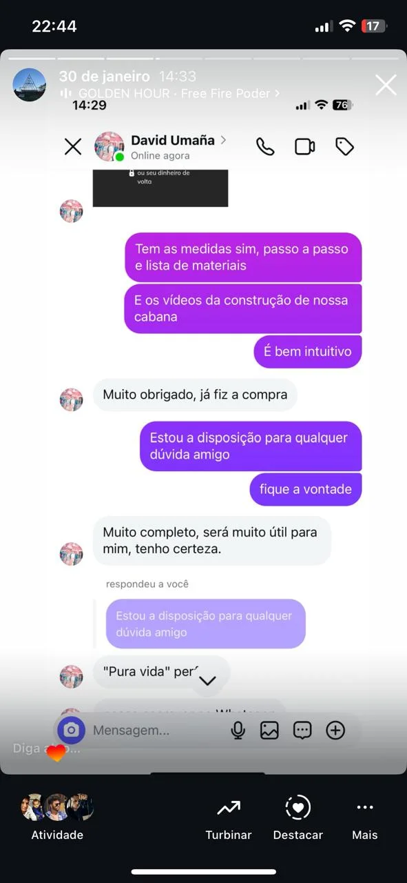 Print de conversa no WhatsApp com aluno David
